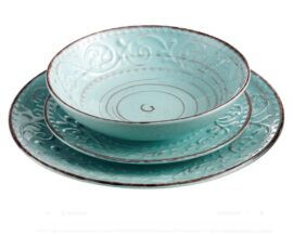 turkiz etkeszlet country provanszi mediterran elegans kerti konyha keramia tanyer keszlet terites rusztikus